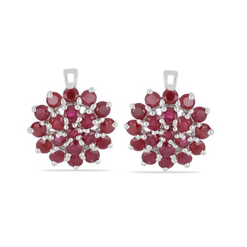 NATURAL GLASS FILLED RUBY GEMSTONE EARRINGS IN 925 SILVER